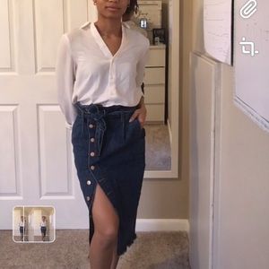 Zara Small Denim skirt with slit at the leg.